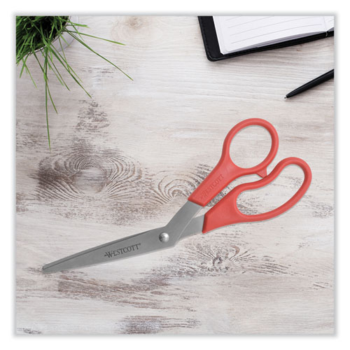 Image of Westcott® Value Line Stainless Steel Shears, 8" Long, 3.5" Cut Length, Red Offset Handle