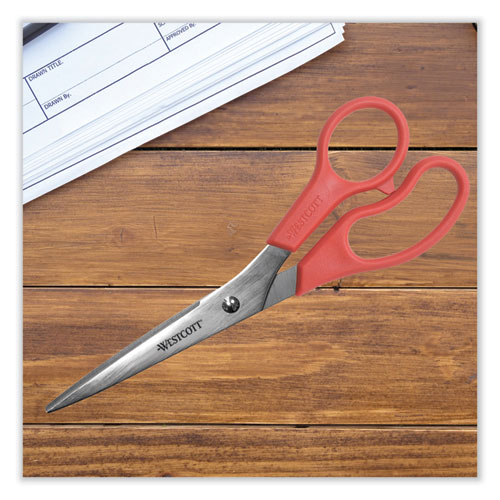 Image of Westcott® Value Line Stainless Steel Shears, 8" Long, 3.5" Cut Length, Red Straight Handle