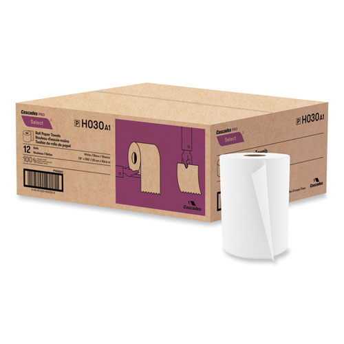 Image of Cascades Pro Select Roll Paper Towels, 1-Ply, 7.88" X 350 Ft, White, 12 Rolls/Carton