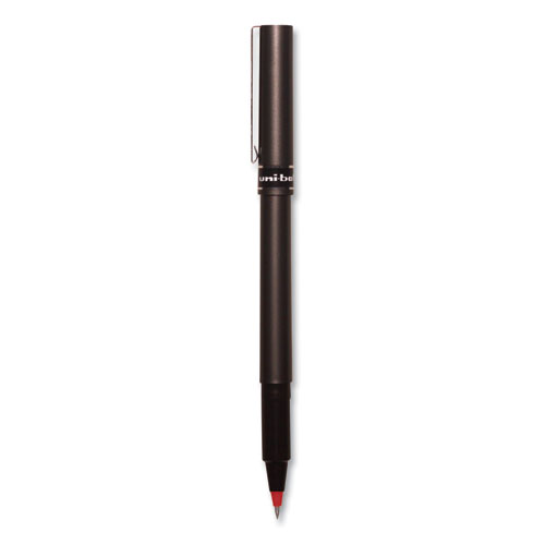 Image of Uniball® Deluxe Roller Ball Pen, Stick, Micro 0.5 Mm, Red Ink, Metallic Gray Barrel, Dozen
