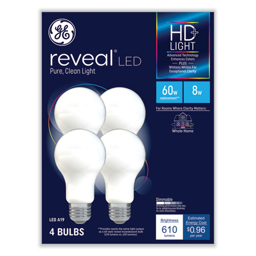 Image of Ge Reveal Hd+ Led A19 Light Bulb, 8 W, 4/Pack