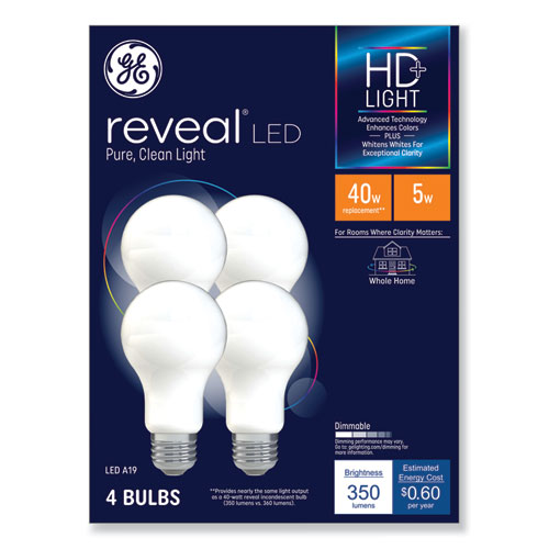 GE Reveal HD+ LED A19 Light Bulb, 11 W, 4/Pack