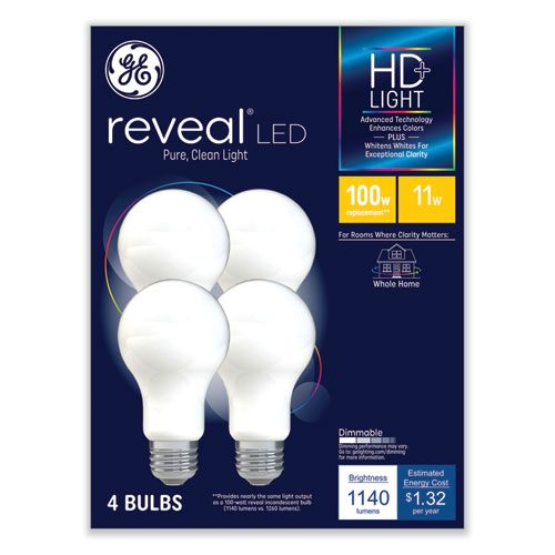 Image of Ge Reveal Hd+ Led A19 Light Bulb, 11 W, 4/Pack