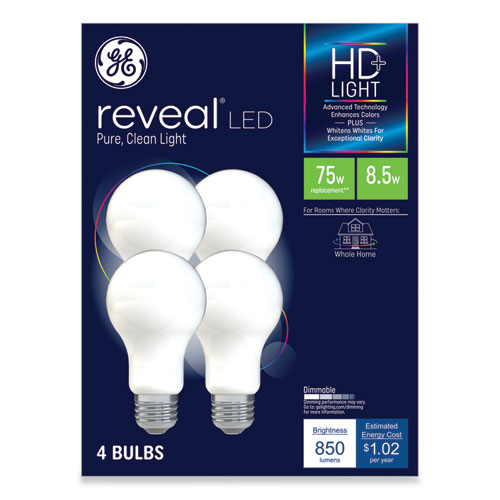 Ge Reveal Hd+ Led A19 Light Bulb, 8.5 W, 4/Pack