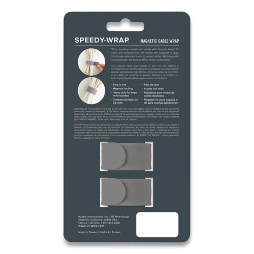 Speedy-Wrap Magnetic Cable Wrap, 0.82" x 10", Gray, 2/Pack