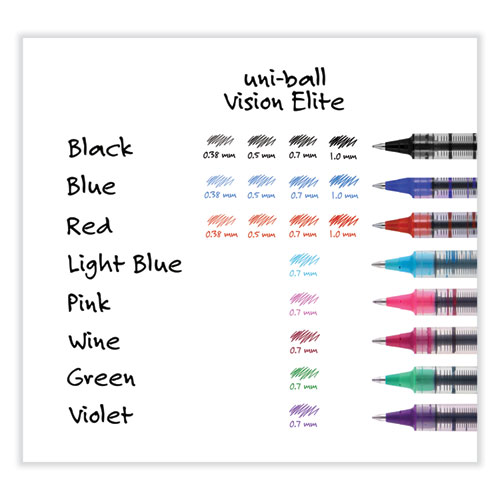 VISION Roller Ball Pen, Stick, Fine 0.7 mm, Assorted Ink and Barrel Colors, Dozen