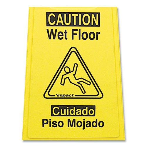 Bilingual Yellow Wet Floor Sign, 12.05 x 1.55 x 24.3