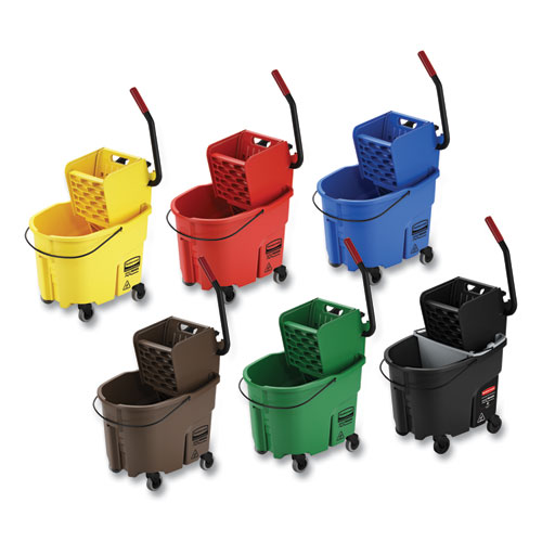 Image of Rubbermaid® Commercial Wavebrake 2.0 Bucket/Wringer Combos, Down-Press, 44 Qt, Plastic, Yellow