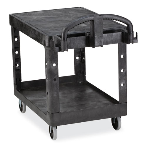 Image of Rubbermaid® Commercial Flat Shelf Utility Cart, Plastic, 2 Shelves, 500 Lb Capacity, 19.19" X 37.88" X 33.33", Black