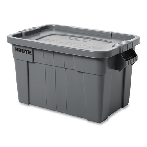 Image of Rubbermaid® Commercial Brute Tote With Lid, 14 Gal, 27.5" X 16.75" X 10.75", Gray