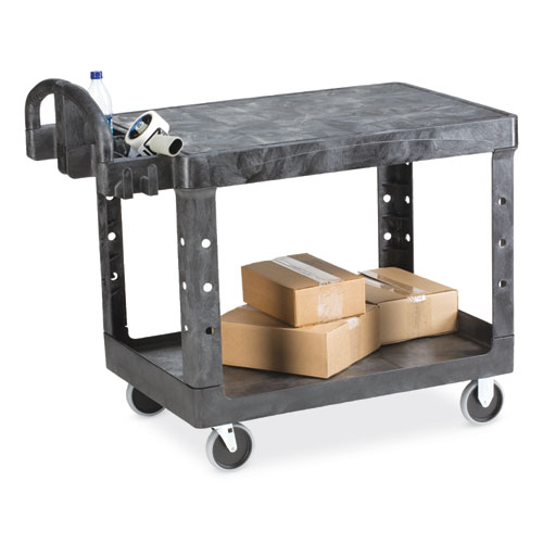 Flat Shelf Utility Cart, Plastic, 2 Shelves, 500 lb Capacity, 19.19" x 37.88" x 33.33", Black