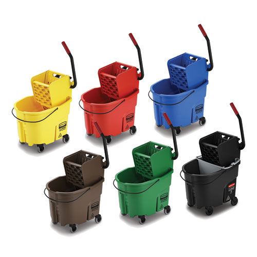 Image of Rubbermaid® Commercial Wavebrake 2.0 Bucket/Wringer Combos, Down-Press, 35 Qt, Plastic, Yellow