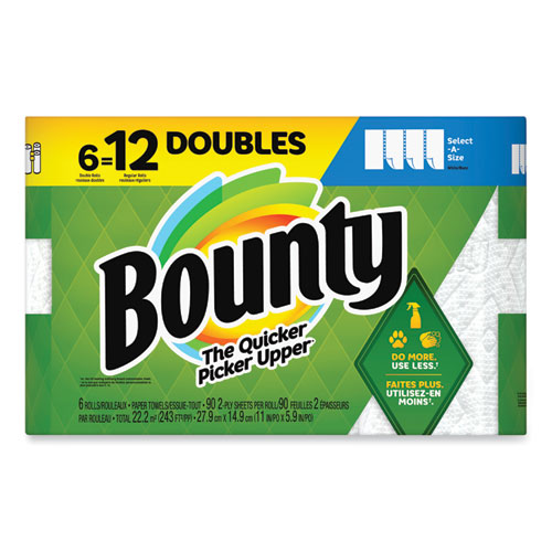 Image of Bounty® Select-A-Size Kitchen Roll Paper Towels, 2-Ply, 6 X 11, White, 90 Sheets/Double Roll, 6 Rolls/Carton