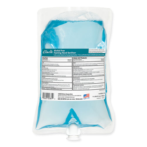 Clario Alcohol Free Foaming Hand Sanitizer, 1,000 mL Bag, Fresh, 6/Carton