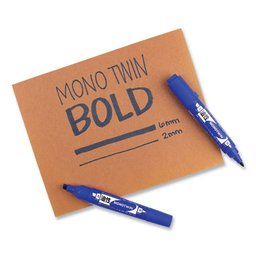 Image of Tombow® Mono Twin Bold Permanent Marker, Fine/Broad Tips, Blue, 10/Box