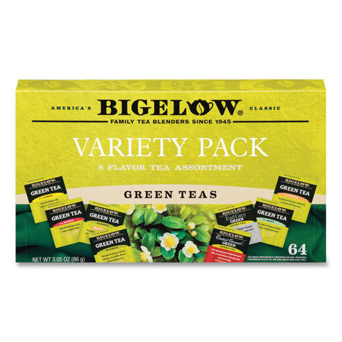 Image of Bigelow® Green Tea Assortment, Individually Wrapped, Eight Flavors, 64 Tea Bags/Box