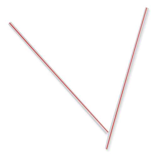 Unwrapped Hollow Stir-Straws, 5.5", Plastic, White/Red Stripe, 1,000/Box, 10 Boxes/Carton