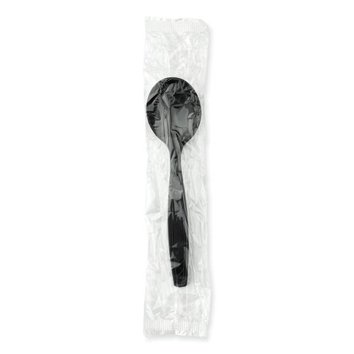 Individually Wrapped Heavyweight Soup Spoons, Polystyrene, Black, 1,000/Carton