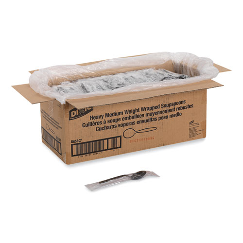 Individually Wrapped Mediumweight Polystyrene Cutlery, Soup Spoon, Black, 1,000/Carton