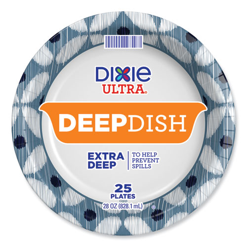 Deep Dish Paper Plate, 9.56" dia, Blue/Yellow, 18/Pack