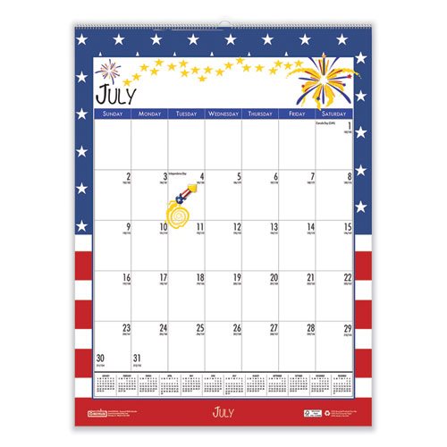 House of Doolittle™ Recycled Seasonal Wall Calendar, Illustrated Seasons Artwork, 12 x 16.5, 12-Month (July to June): 2023 to 2024