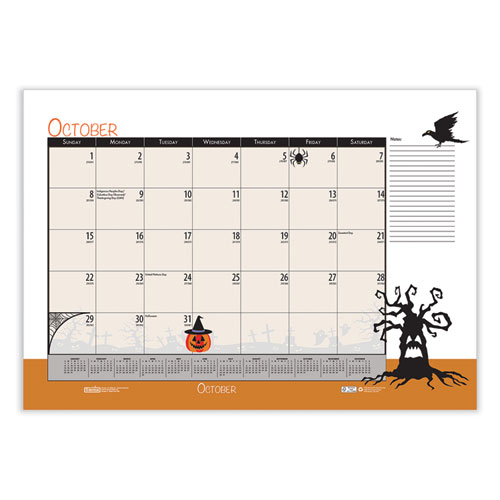 Image of House Of Doolittle™ Recycled Academic Year Desk Pad Calendar, Illustrated Seasons Artwork, 22 X 17, Black Binding, 12-Month (July-June): 2023-24