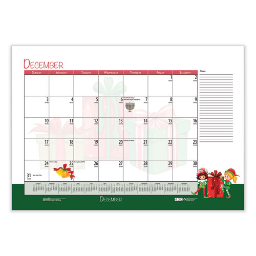 Image of House Of Doolittle™ Recycled Academic Year Desk Pad Calendar, Illustrated Seasons Artwork, 22 X 17, Black Binding, 12-Month (July-June): 2023-24