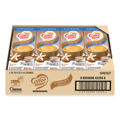 Plant-Based Almond Milk Non-Dairy Liquid Creamer Singles, Natural Vanilla, 0.38 oz Tubs, 200/Carton