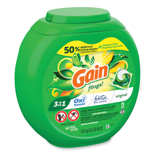 Image of Gain® Flings Detergent Pods, Original, 76 Pods/Tub, 4 Tubs/Carton