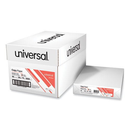 Universal® Copy Paper, 92 Bright, 3-Hole, 20 Lb Bond Weight, 8.5 X 11, White, 500 Sheets/Ream, 10 Reams/Carton