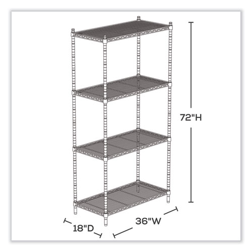 Industrial Wire Shelving, Four-Shelf, 36w x 18d x 72h, Metallic Gray