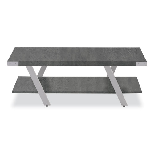 Coffee Table, Rectangular. 48 x 23.75 x 16, Stone Gray Top, Silver Base, Ships in 1-3 Business Days