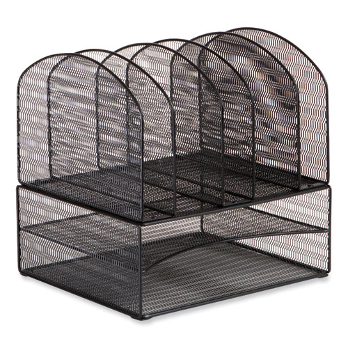 Image of Onyx Mesh Desk Organizer, 2 Horizontal/6 Upright Sections, Letter Size, 13.25 x 11.32 x 13.32, Black, Ships in 1-3 Bus Days