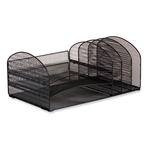 Image of Onyx Mesh Desk Organizer w/3 Horizontal and Upright Sections, Letter Size, 19.62 x 11.32 x 8.5, Black, Ships in 1-3 Bus Days