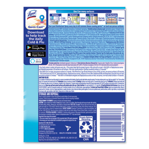 Disinfectant Spray, Crisp Linen Scent, 12.5 oz Aerosol Spray, 12/Carton