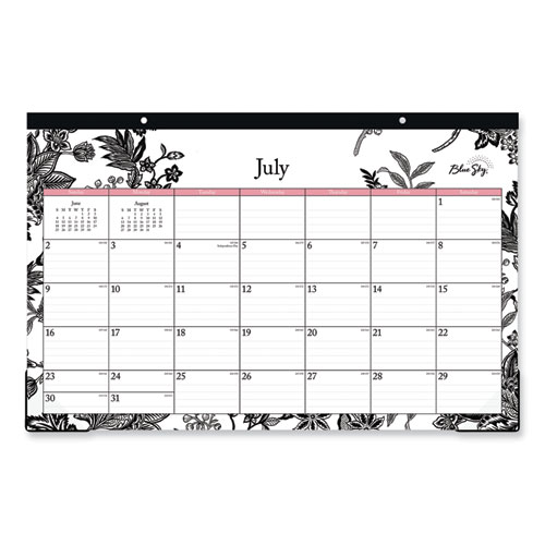 Image of Blue Sky® Analeis Academic Year Desk Pad Calendar, Floral Artwork, 17 X 11, White/Black/Pink Sheets, 12-Month (July To June): 2023-2024