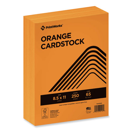 Color Cardstock, 65 lb Cover Weight, 8.5 x 11, Orange, 250/Ream