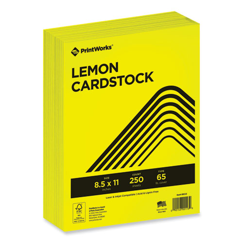 Color Cardstock, 65 lb Cover Weight, 8.5 x 11, Lemon Yellow, 250/Ream