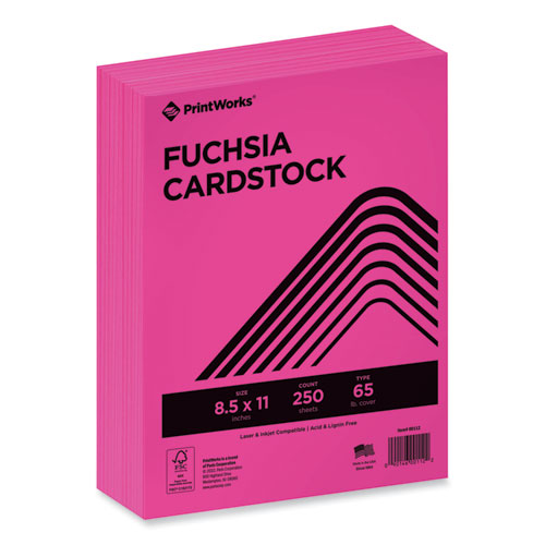 Color Cardstock, 65 lb Cover Weight, 8.5 x 11, Fuchsia, 250/Ream