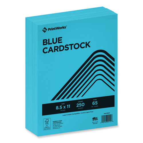 Color Cardstock, 65 lb Cover Weight, 8.5 x 11, Blue, 250/Ream