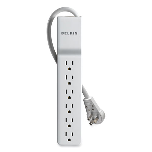 Image of Belkin® Home/Office Surge Protector With Rotating Plug, 6 Ac Outlets, 6 Ft Cord, 720 J, White