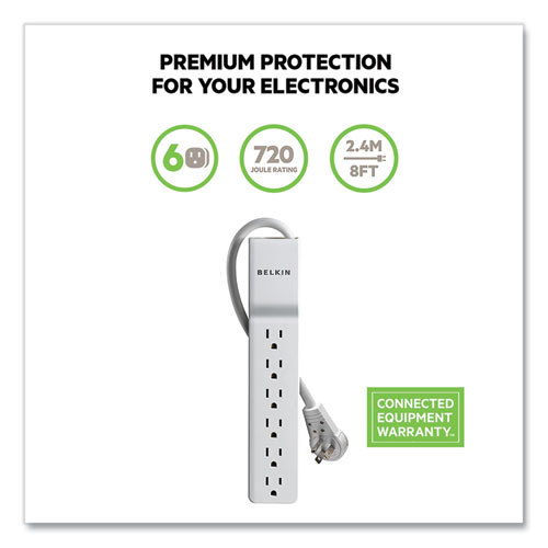 Image of Belkin® Home/Office Surge Protector With Rotating Plug, 6 Ac Outlets, 8 Ft Cord, 720 J, White