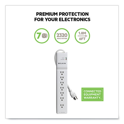 Image of Belkin® Home/Office Surge Protector, 7 Ac Outlets, 6 Ft Cord, 2,320 J, White