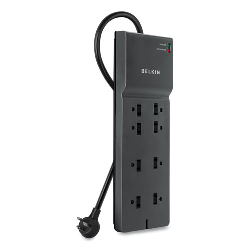 Home/Office Surge Protector, 8 AC Outlets, 8 ft Cord, 2,500 J, Black