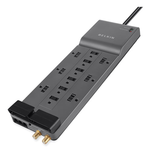 Image of Belkin® Professional Series Surgemaster Surge Protector, 12 Ac Outlets, 8 Ft Cord, 3,780 J, Dark Gray