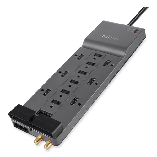 Image of Belkin® Professional Series Surgemaster Surge Protector, 12 Ac Outlets, 10 Ft Cord, 3,996 J, Dark Gray