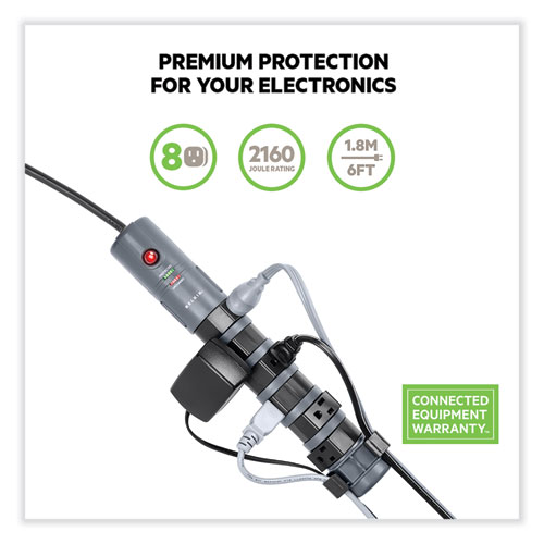 Pivot Plug Surge Protector, 8 AC Outlets, 6 ft Cord, 1,800 J, Black
