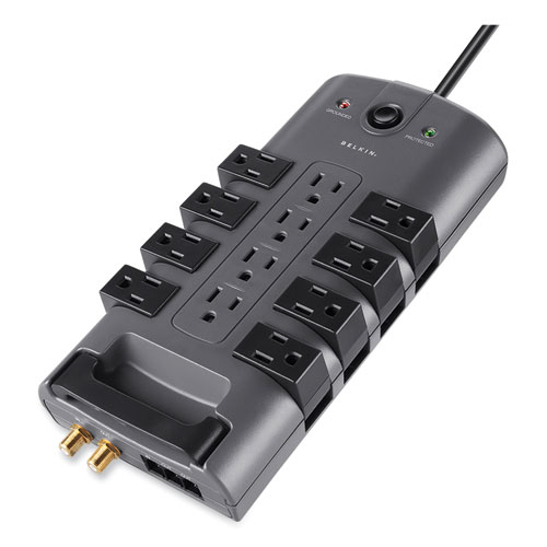 Image of Belkin® Pivot Plug Surge Protector, 12 Ac Outlets, 8 Ft Cord, 4,320 J, Gray