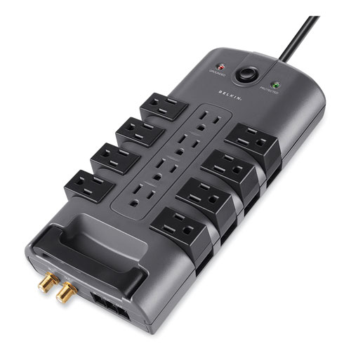 Belkin® Pivot Plug Surge Protector, 12 Ac Outlets, 8 Ft Cord, 4,320 J, Gray