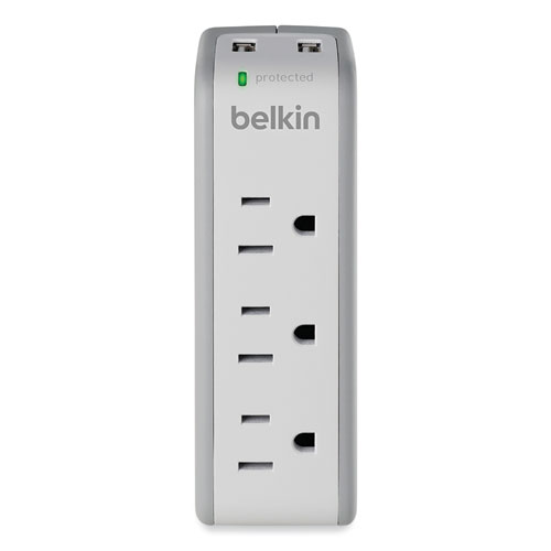 Image of Belkin® Surgeplus Usb Swivel Charger, 3 Ac Outlets/2 Usb Ports, 918 J, White